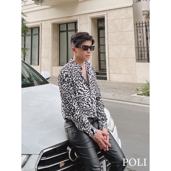 Áo sơ mi nam POLI MAN có màu hoạ tiết đen trắng