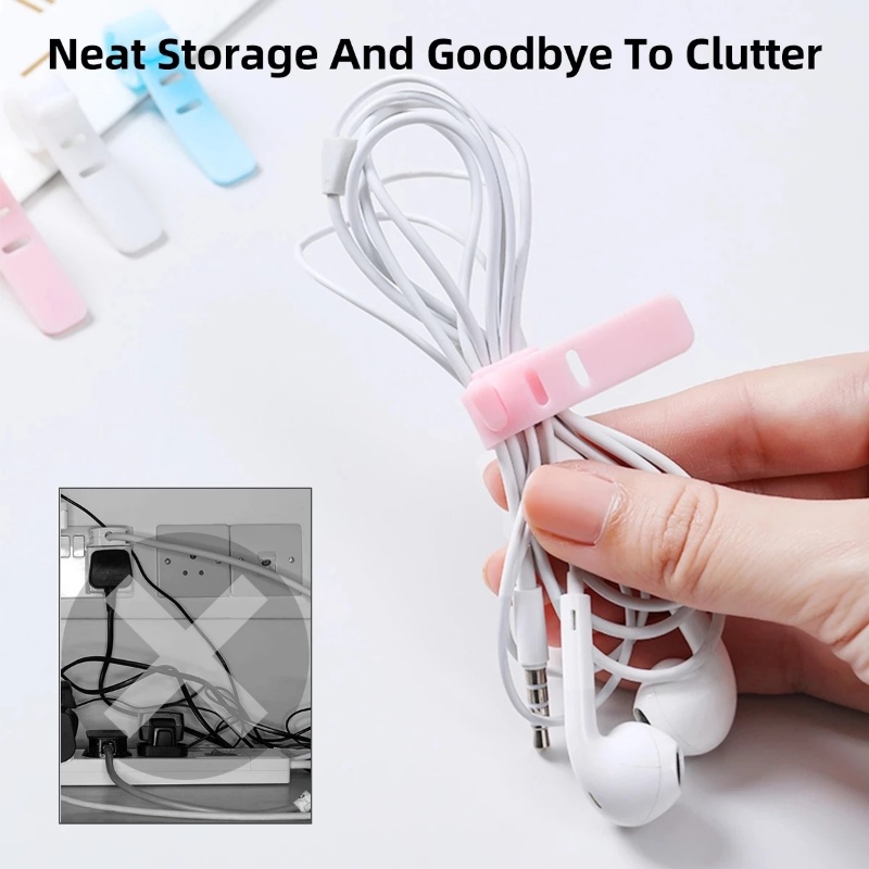 Bộ 5 Dây Silicone Buộc Dây Cáp 3 Lỗ Gọn Gàng Tiện Dụng