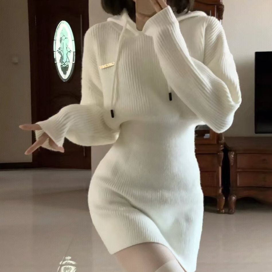 Đầm Sweater Dệt Kim Có Mũ Trùm Kiểu Phương Tây Thời Trang Mùa Thu