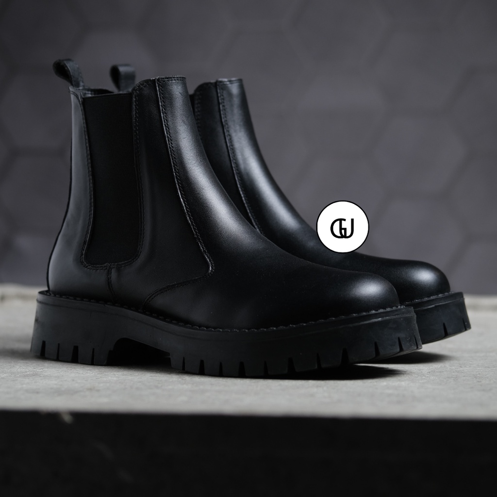 Giày Chunky Chelsea Boot Da Bò Thật Loại 1 Đế Cao Su Cao 4,5cm GUF