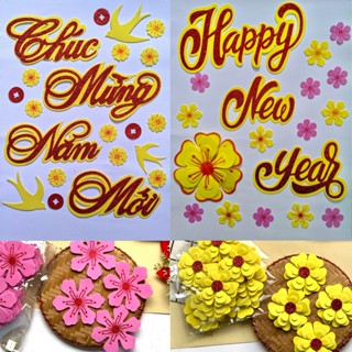 Đồ trang trí tết xốp, hoa đào - hoa mai, chúc mừng năm mới, happy new year, chim én, đồng xu, đèn lồng - Diệp Lạc