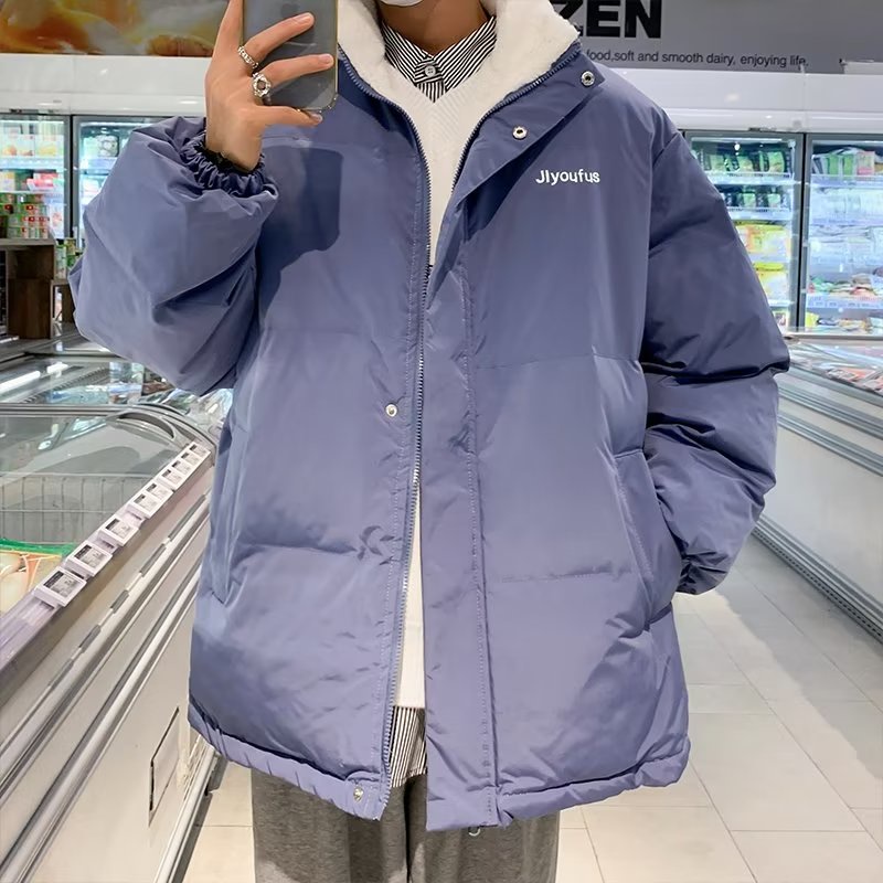 Áo Khoác Phao Lót Lông Cừu Dày Dặn Dáng Rộng Thời Trang Mùa Đông Hàn Quốc Cho Nam Giới