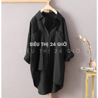 Áo sơ mi nữ dài tay form rộng bigsize Siêu thị 24 giờ chất liệu đũi tơ mềm mát kiểu dáng trẻ trung sang chảnh SMH.31