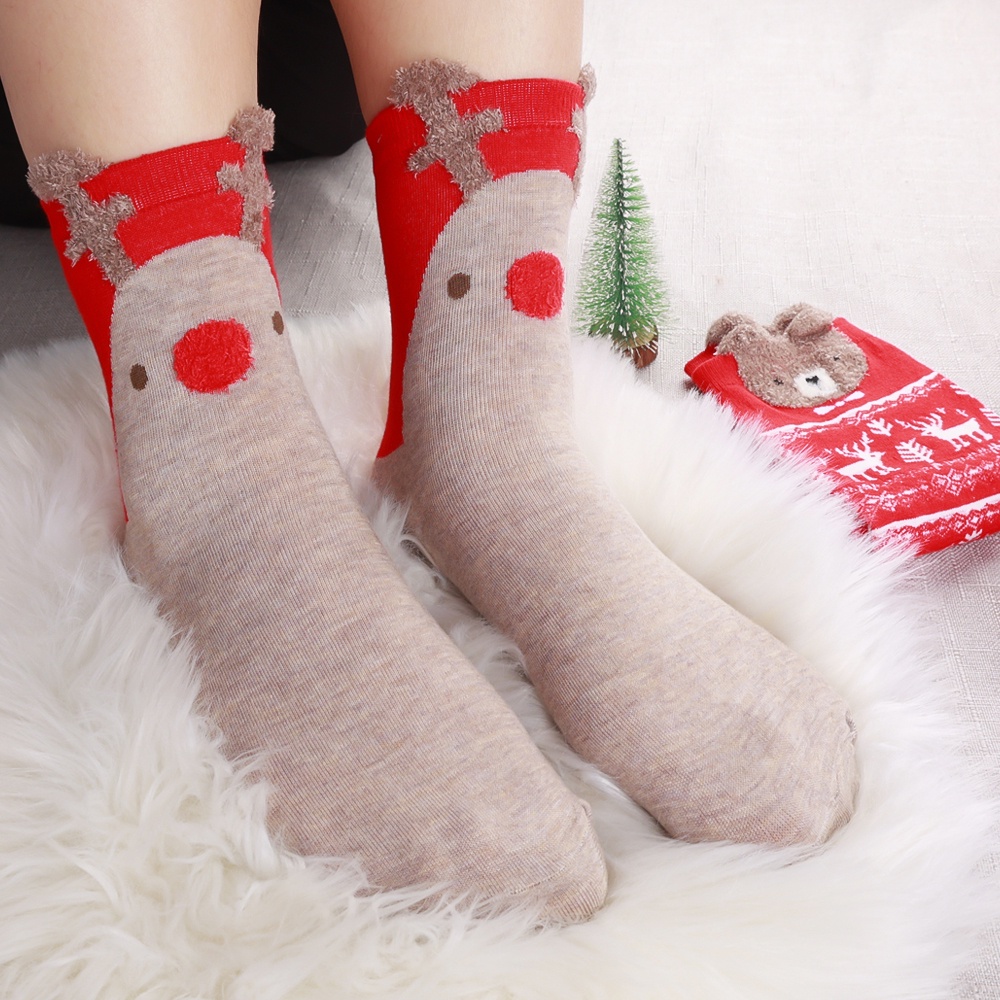 1 Đôi Vớ Cotton Họa Tiết Giáng Sinh / Năm Mới Phong Cách Hàn Quốc Dễ Thương Cho Nữ