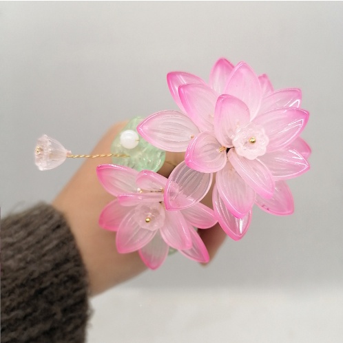 Set 5 cánh hoa sen thuỷ tinh lưu ly DIYN6 Nguyên liệu làm trâm cài tóc cô dâu cổ trang thủ công handmade DIY