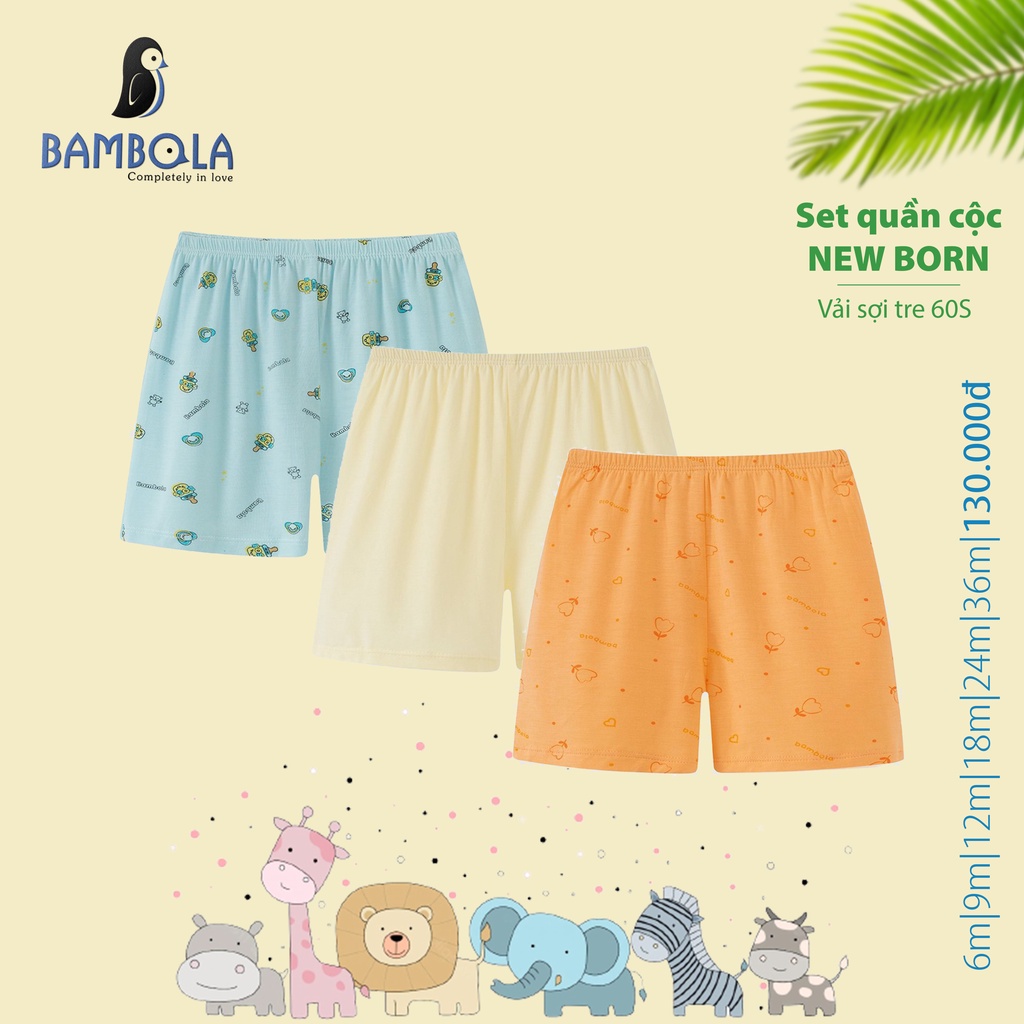 Sét 3 quần đùi cho trẻ em Bambola vải sợi tre 60s mới mềm mại từ Newborn đến 36M