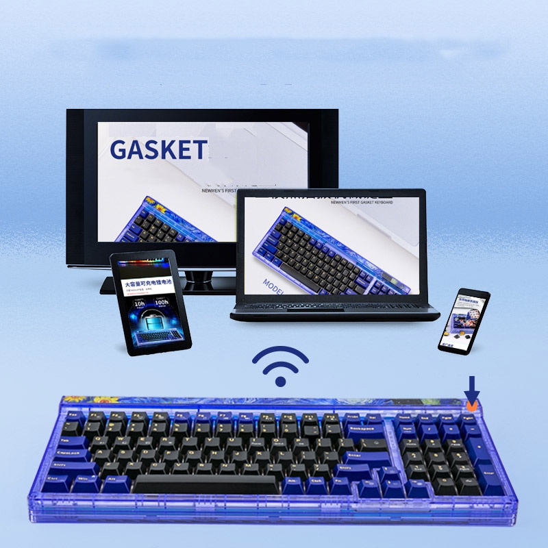 Bàn phím cơ không dây Gasket Newmen GM980 Nebula, Layout 100 phím, Keycap PBT Doubleshot, Led RGB, đệm giảm âm silicone