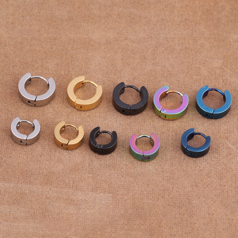 Bông tai phẳng xỏ trung tính nam nữ unisex đơn chiếc thép mạ kim loại không gỉ