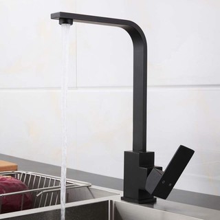 Vòi rửa bát inox sus 304 vuông nóng lạnh sơn tĩnh điện nano đen