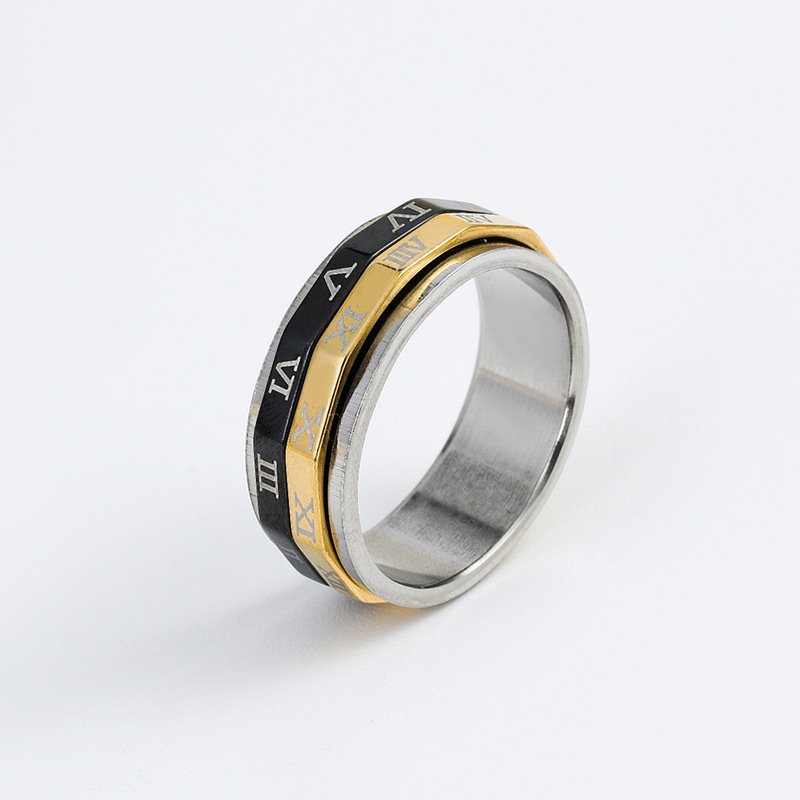 Nhẫn Thép Titan Không Gỉ Khắc Số La Mã 12 Ngôn Ngữ Thời Trang Mới Cho Nam Và Nữ
