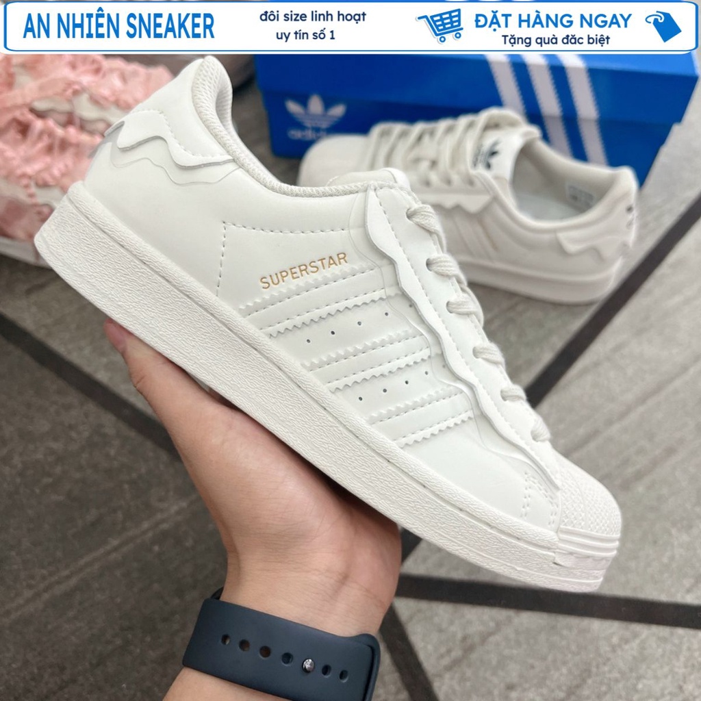 Giày Superstar Cloud White,Giày thể thao adidas superstar màu kem bản đẹp full box - bill giấy gói tặng kèm tất