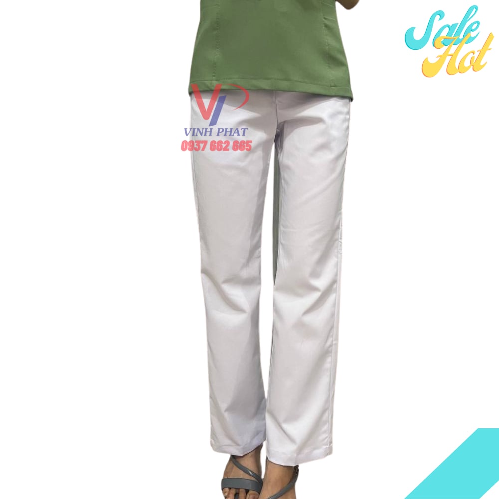 Quần Blouse Trắng Vải Kaki Cao Cấp Mềm Mịn Thoáng Mát Đồng Phục Cho Y Tá Dược Sĩ,Điều Dưỡng  - Hình thật