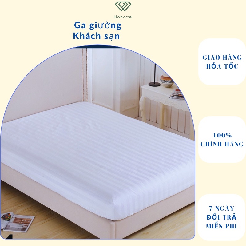 Ga giường trắng sọc T300 3F khách sạn Riotex ra giường vải cototn cvc cao cấp mềm mịn không xù, đủ kích thước