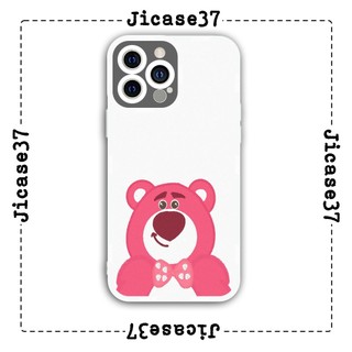 Ốp lưng iphone và samsung xiaomi oppo cạnh vuông Jicase gấu dâu hồng dễ thương 