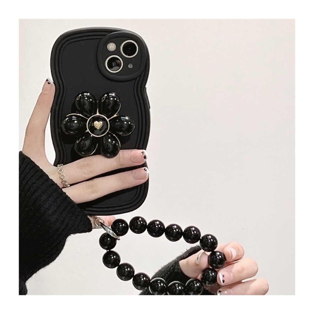 Ốp Điện Thoại Silicone Mềm Màu Trơn Có Vòng Tay In Hoa Cho Apple 14promax 13 12 11 7 / 8Plus