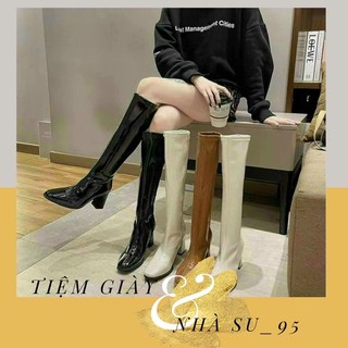 Bốt đùi nữ cao cổ da bóng 7p hot hit