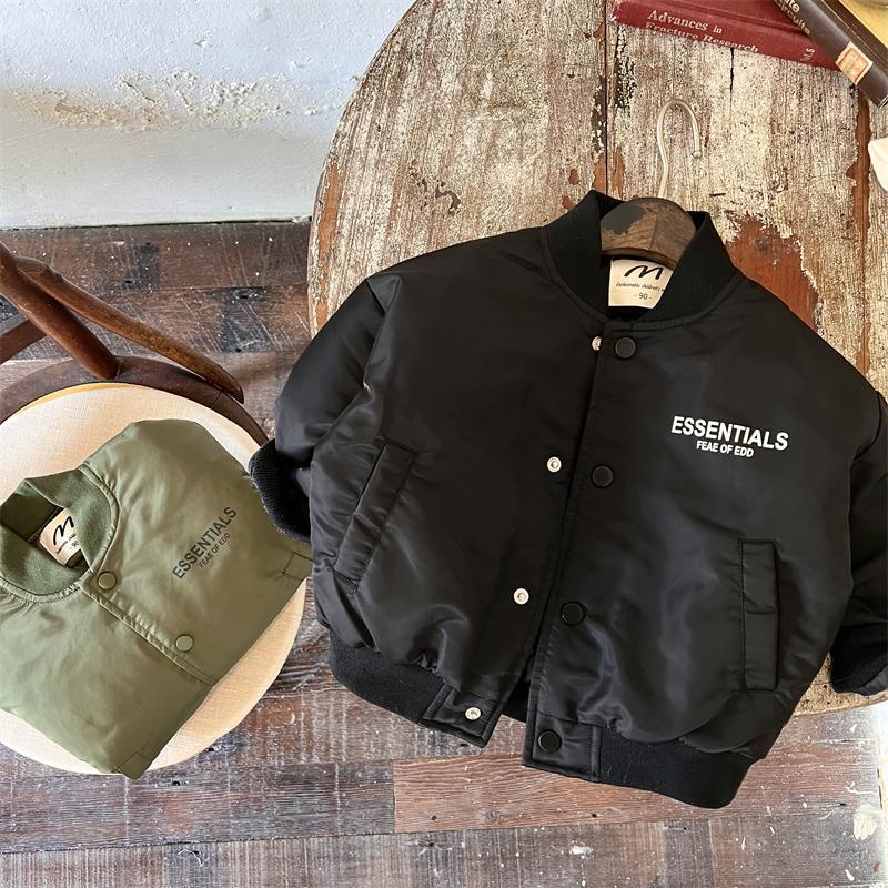 Áo Khoác Bóng Chày Mùa Đông Từ Cotton Dày Một Hàng Nút Cài Cho Bé Trai