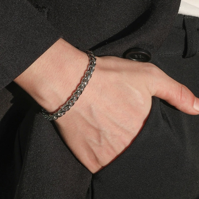 Vòng tay Stainless Steel KHÔNG GỈ Keel chain sợi Xích Xoắn dày 7MM - Lắc tay thép titan nam sợi bông dừa