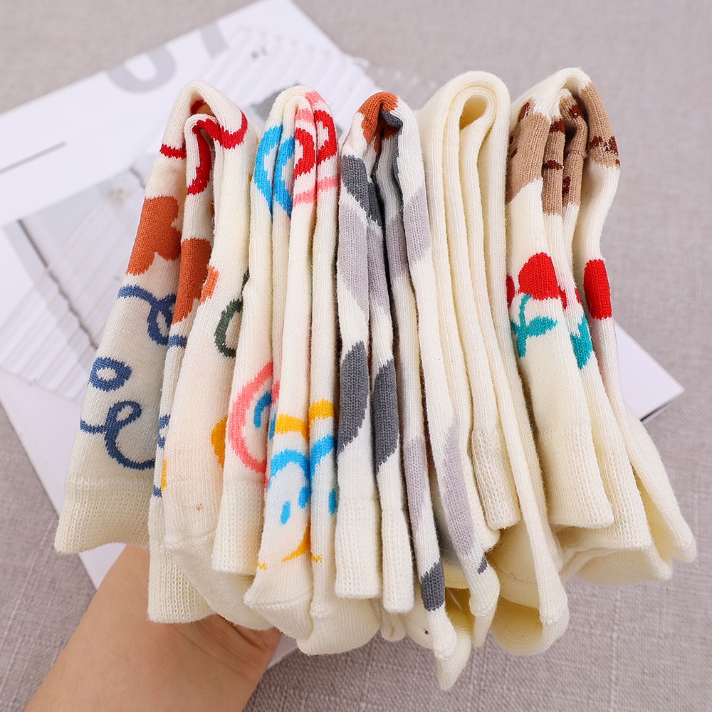 1 Đôi Vớ Cotton Mềm Cổ Vừa Thoáng Khí Thoải Mái In Họa Tiết Trái Cây / Mặt Cười / Gấu Dễ Thương