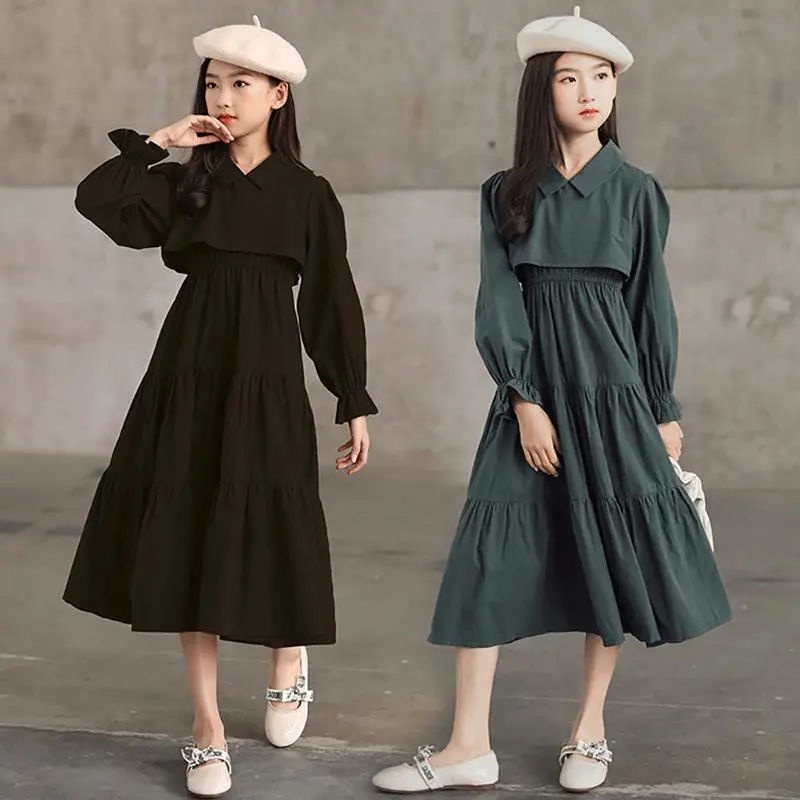 Đầm Dài Qua Gối Tay Dài Phong Cách Hàn Quốc Thời Trang Xuân Thu Dành Cho Bé Gái 3-5 - 8-10 - 12 Tuổi/090