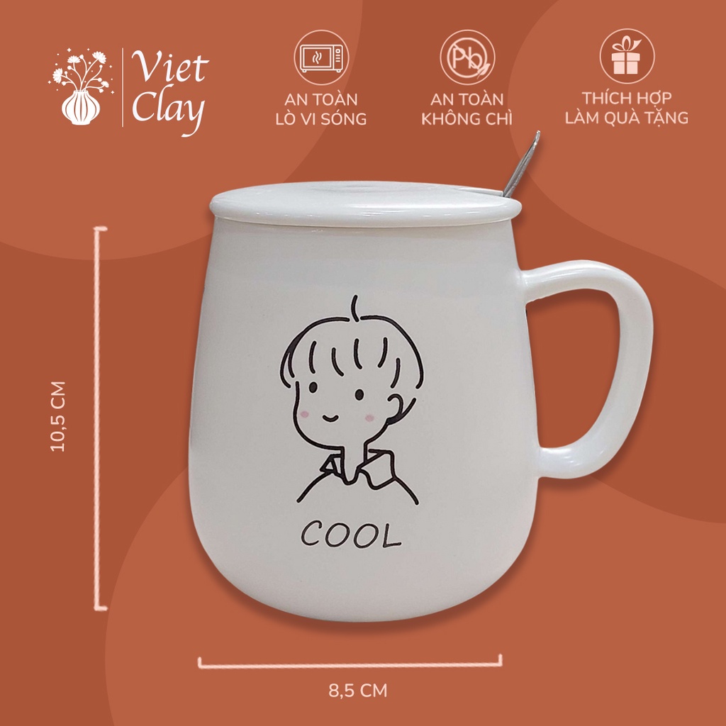 Cốc Uống Nước Sứ Trắng - Cặp Đôi Đáng Yêu (350ml), Cốc Uống Trà, Cafe Đẹp