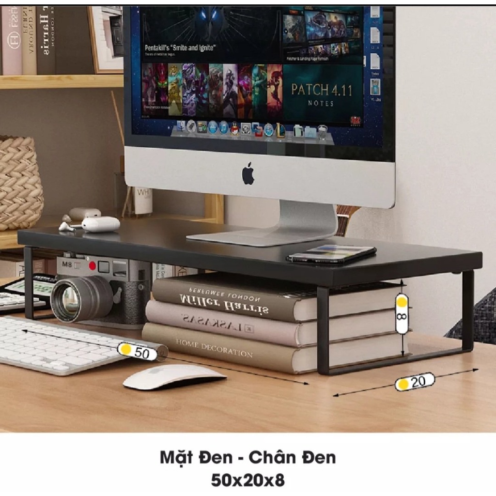 Kệ kê màn hình, laptop, mặt gỗ chân sắt sơn tĩnh điện, chắc chắn sang trọng xin xò ...