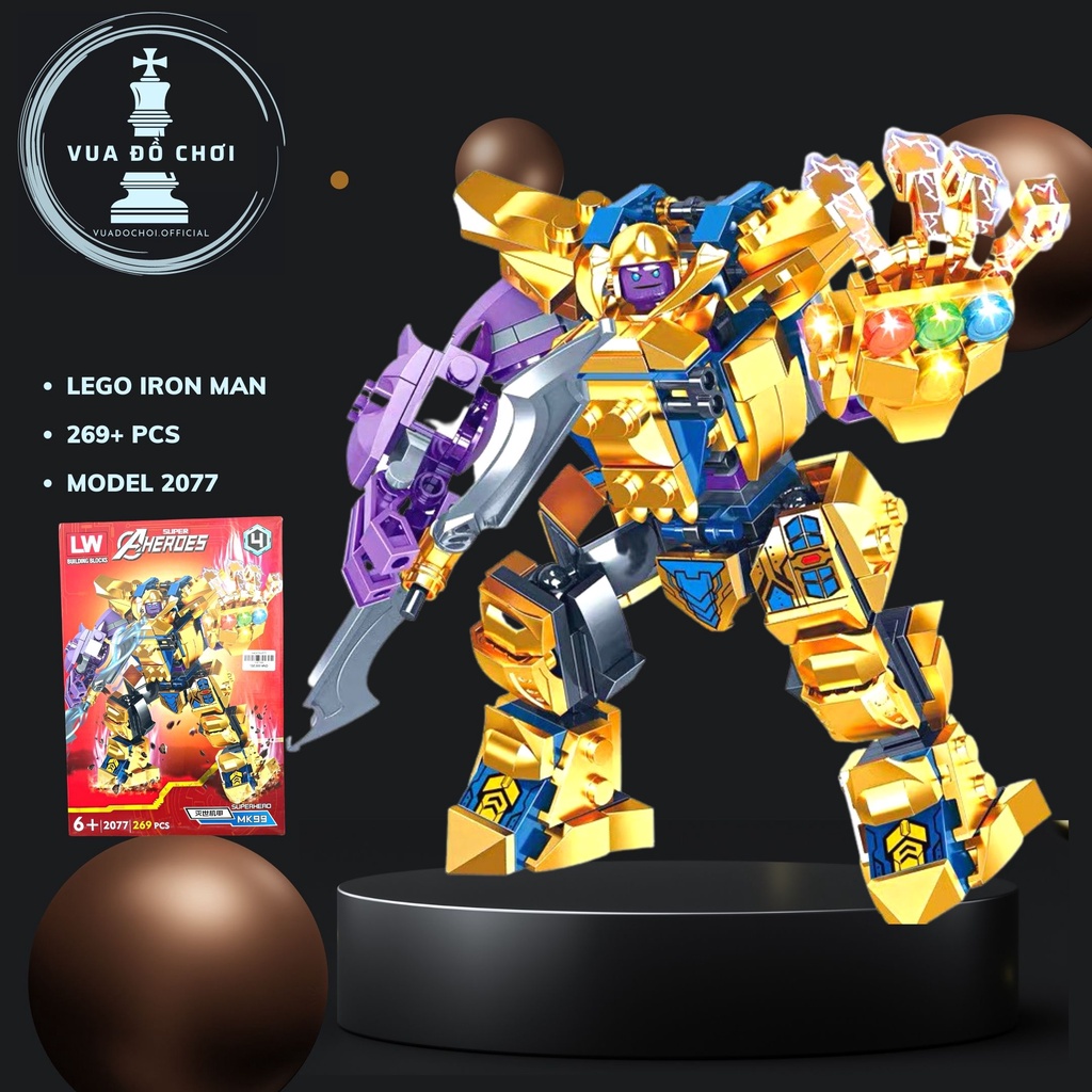 Đồ chơi lắp ráp Siêu anh hùng Marvel 280 PCS. Mô hình Thanos, xếp hình Người sắt Iron man, Người khổng lồ xanh HULK