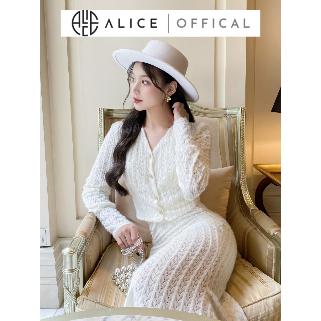 Set Ren Lông Cao Cấp ALICE Áo Croptop Cài Cúc Đồng Kèm Chân Váy Đuôi Cá Có Lót Lụa Mềm Mịn Thanh Lịch Tôn Dáng S227