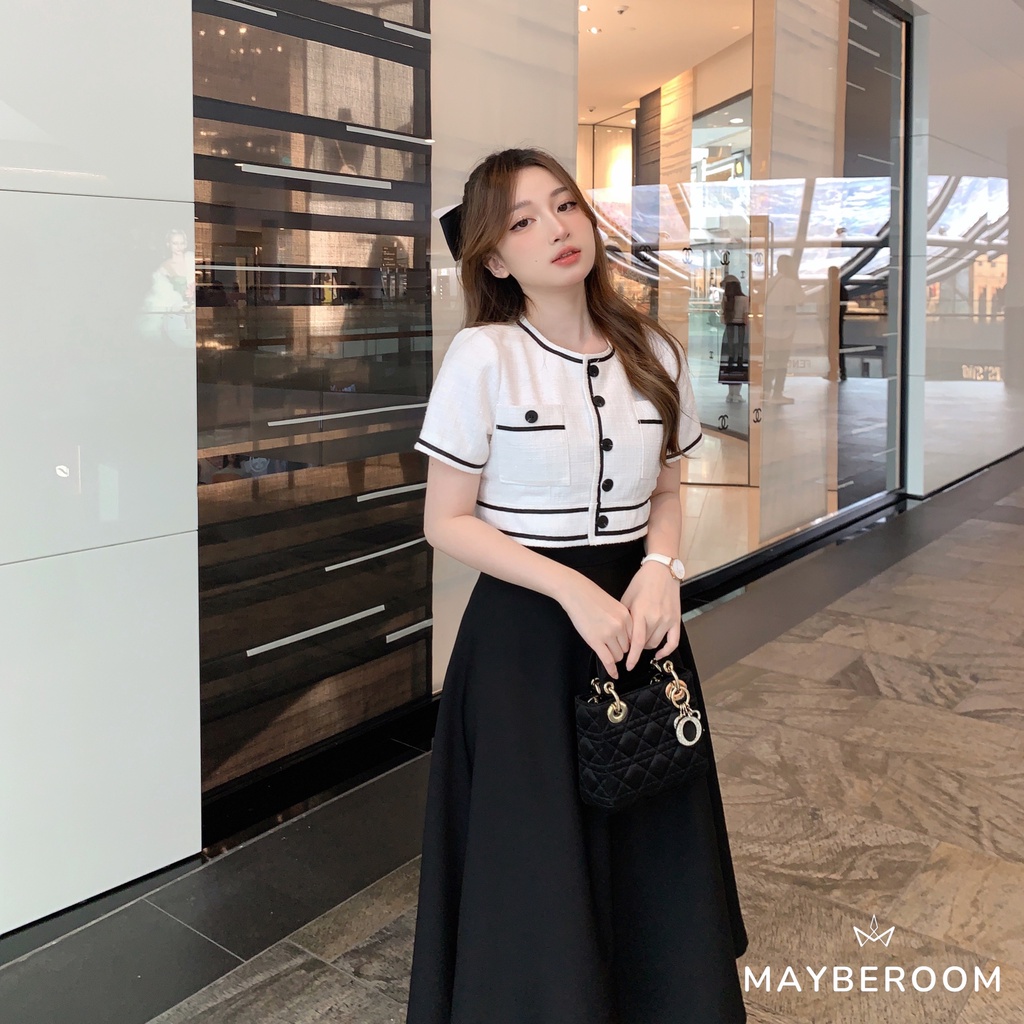 Chân váy đen xoè dáng dài cạp cao thanh lịch Jessica Mayberoom