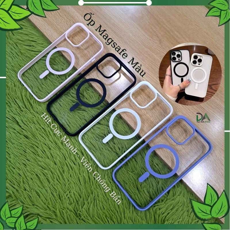 Ốp lưng iphone từ tính cao cấp, Case magsafe viền màu chống bẩn hỗ trợ sạc không dây