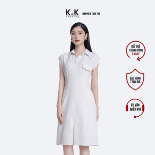 Đầm sơ mi công sở trắng sọc đen k&k fashion kk118-01 chất liệu boi
