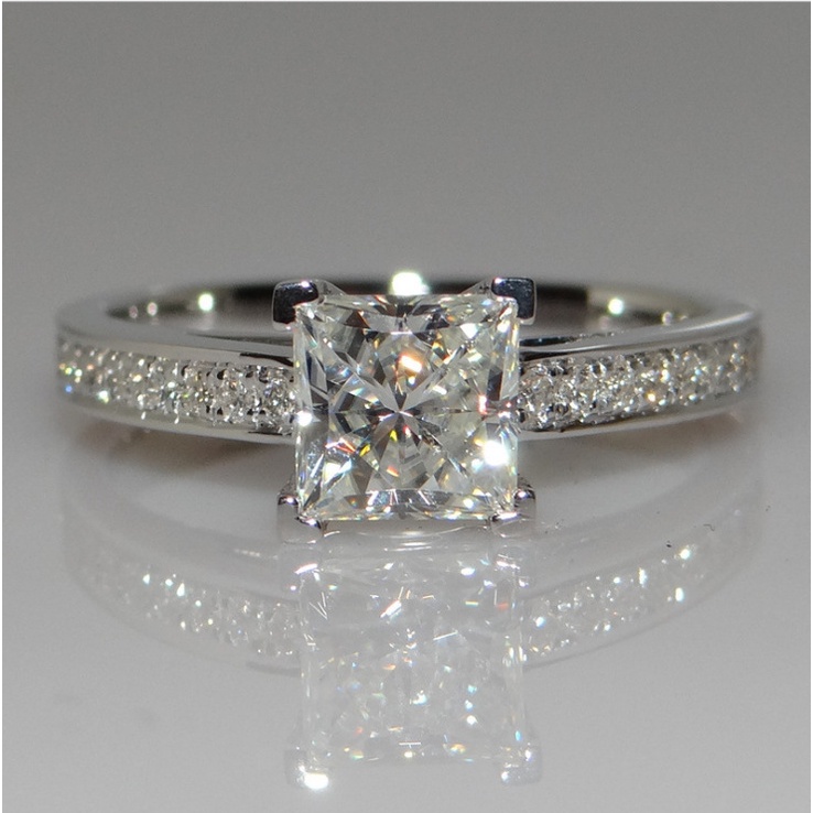 Nhẫn Cưới Đính Kim Cương Giả Cao Cấp Khắc Chữ Heirloom Vuông Đính Đá Zircon Đơn Giản Thời Trang Hàn Quốc Nhật Bản Cho Cặp Đôi / Bạn Gái / Bạn Gái / Tình Bạn