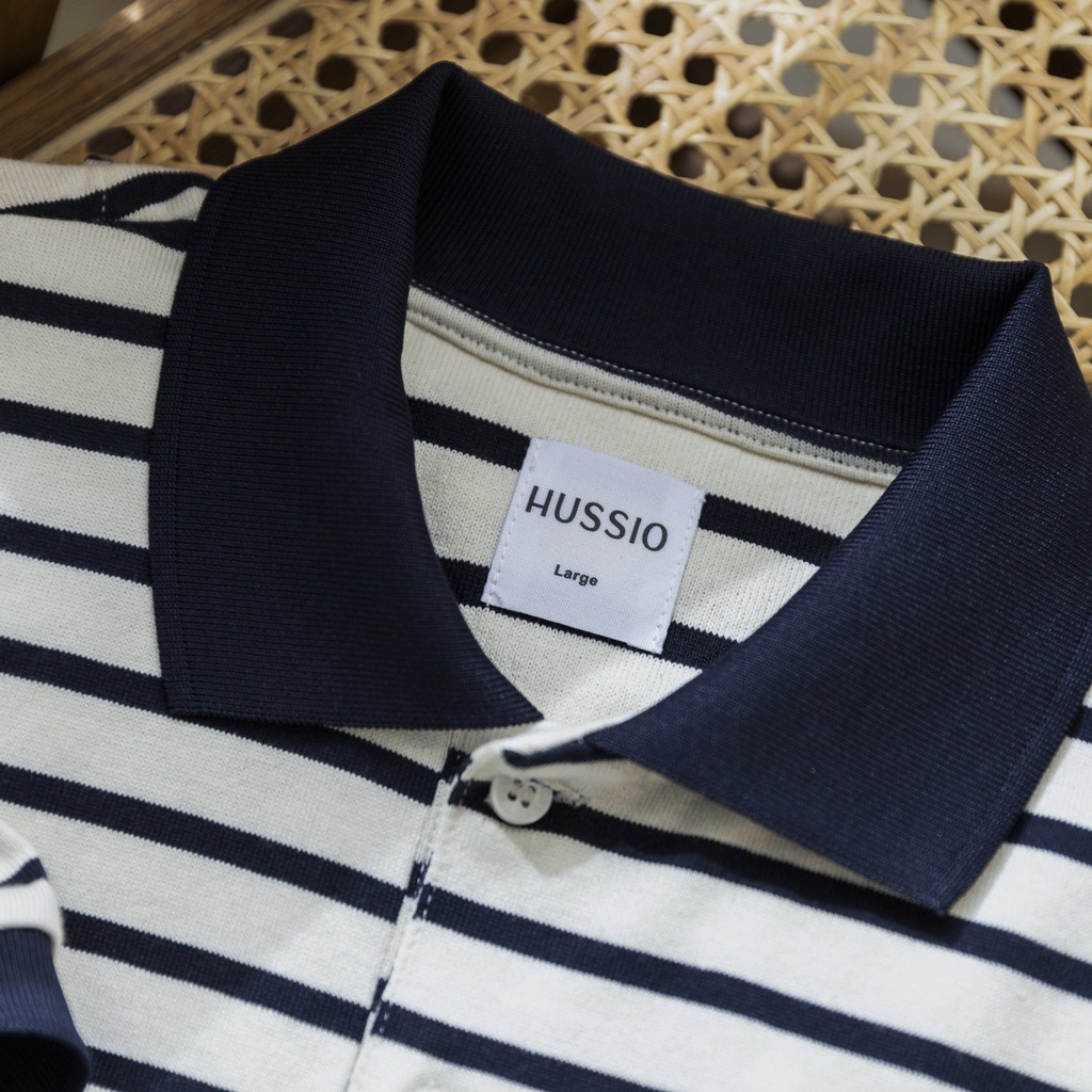 Áo Polo nam tay ngắn BLUE STRIPED vải Cotton Single sọc trẻ trung, thanh lịch, sang trọng - HUSSIO