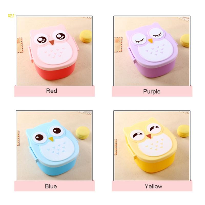 Hộp cơm Mini 2 Ngăn Bằng Nhựa Hình Cú Hoạt Hình Có Thể Tái Sử Dụng Cho Trẻ Em Và Người Lớn