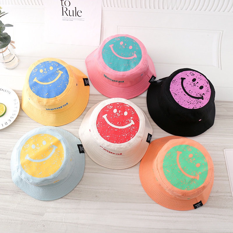 Nón Bucket Che Nắng In Họa Tiết Mặt Cười Màu Sắc Ngọt Ngào Thời Trang Cho Bé Trai Và Gái