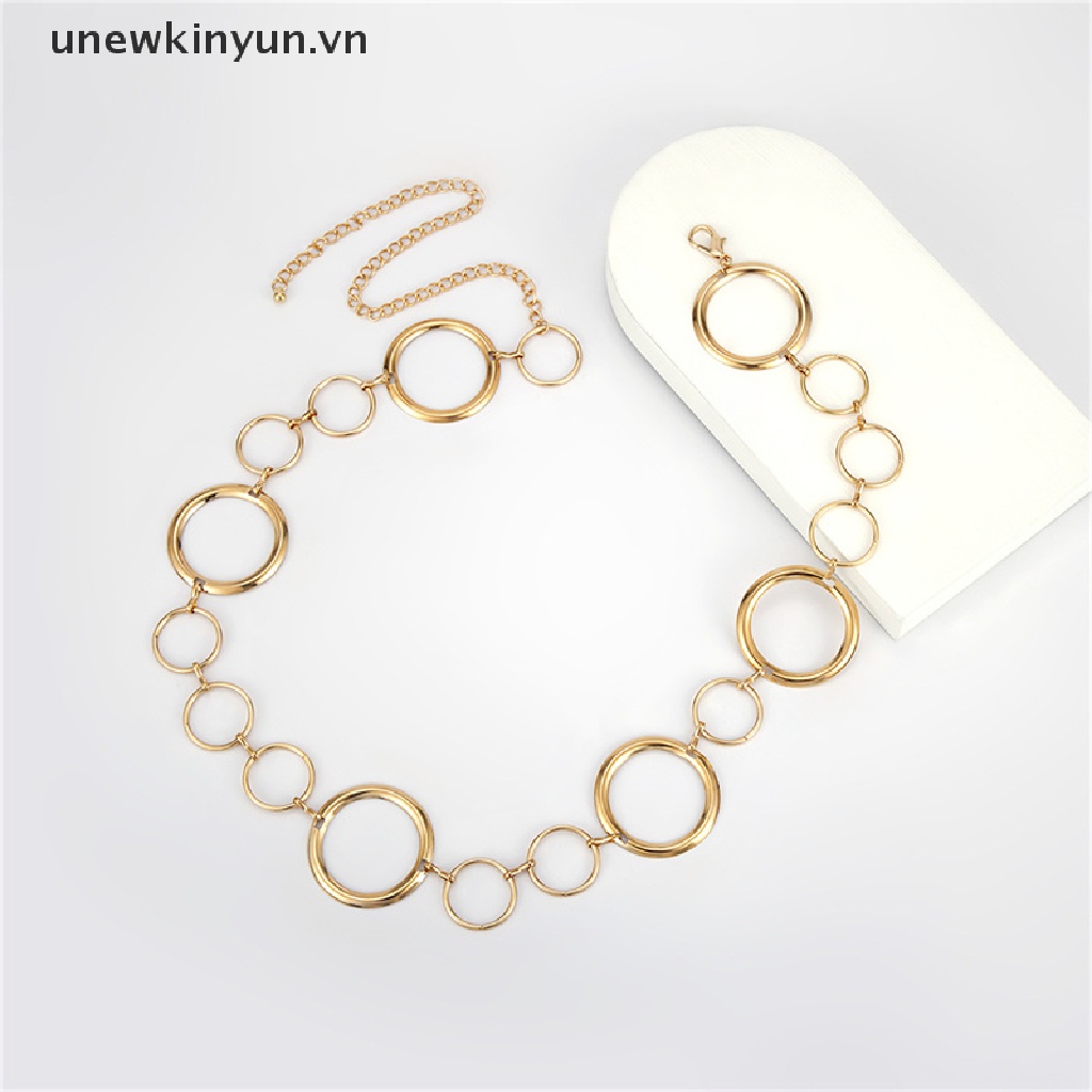 Thắt Lưng Dây Xích Dài Mặt Tròn Bằng Kim Loại Cá Tính Cho Nữ