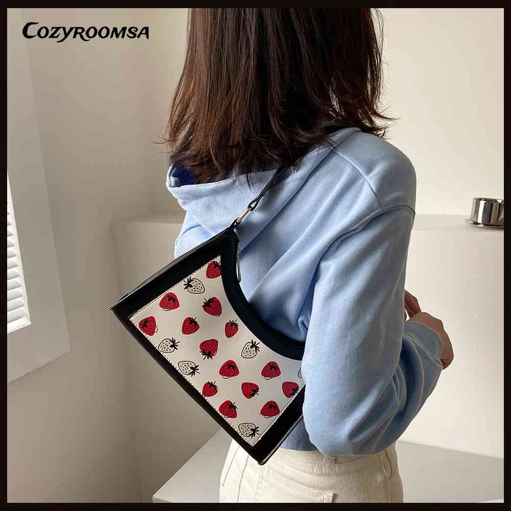 Túi Xách Da PU In Họa Tiết Dâu Tây Thời Trang Cho Nữ