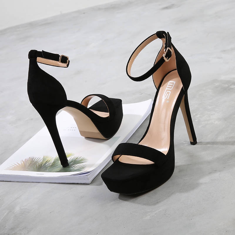 Dép cao. Giày Cao Gót Da Lộn Màu Đen Chống Thấm Nước Phong Cách Âu Mỹ Cho Nữ