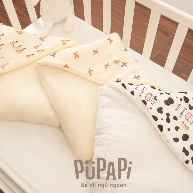 Chăn ủ chần bông xô Muslin cao cấp siêu ấm mùa đông cho bé - Pupapi