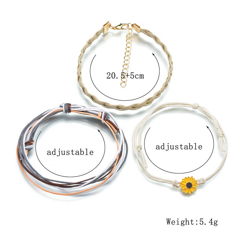Bộ 3 Vòng Tay Dây Da Bện Mặt Hoa Hướng Dương Nhiều Màu Phong Cách Bohemian JP5