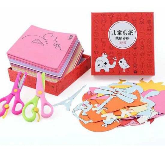 Bộ cắt giấy thủ công 240 thình kèm kéo luyện cho bé sự khéo tay và sáng tạo