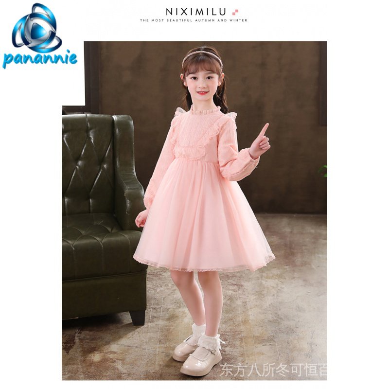 Đầm Công Chúa Dáng Chữ A Bằng Cotton Lông Cừu Phối Ren Thời Trang Thu Đông Cho Bé Gái