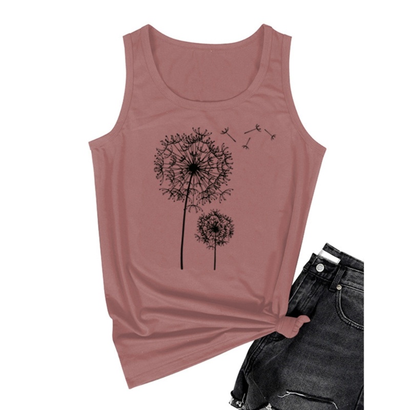 Áo Thun Không Tay Cổ Tròn Màu Trơn In Họa Tiết Hoa Dành Cho Nữ