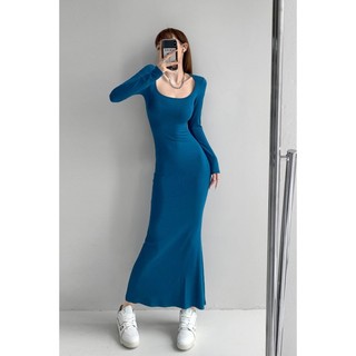 Đầm COZOKC dài tay cổ vuông thiết kế quyến rũ thời trang