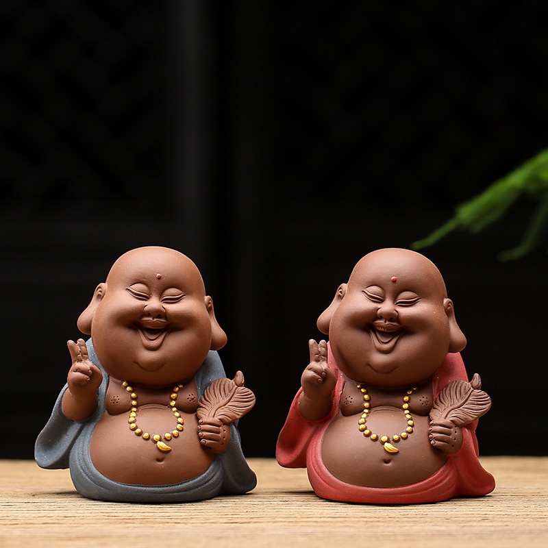 Tượng Di Lặc hoan hỉ 9.5cm bằng gốm tử sa