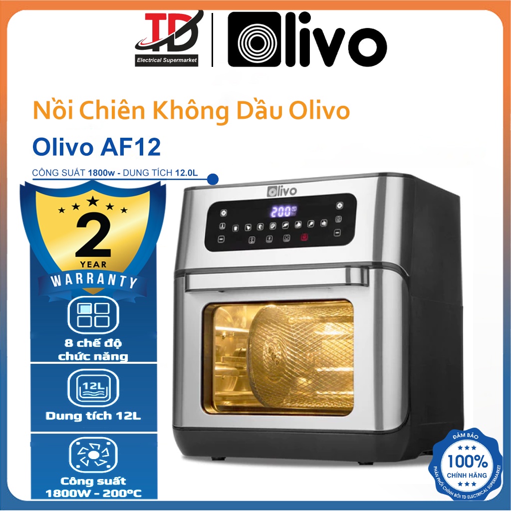 Nồi Chiên Không Dầu OLIVO AF12, 12Lit-1800W, 8 Chức Năng và Phụ Kiện Đa Năng, Bảo Hành Chính Hãng 2 Năm