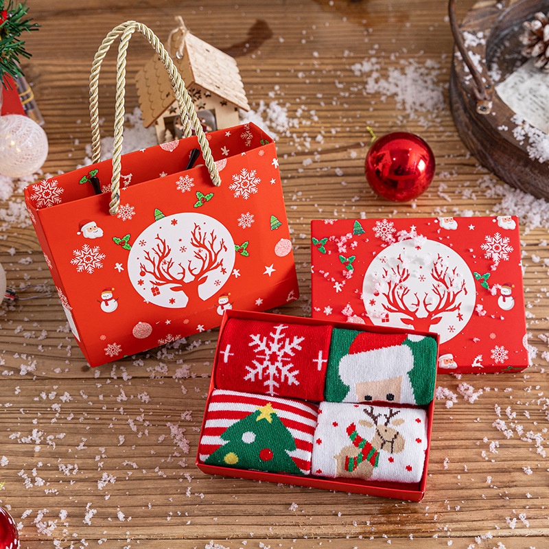 Tất Noel Cho Bé Trai Bé Gái Hộp quà 4 đôi tất giáng sinh dày dặn ấm áp quà tặng dễ thương cho bé yêu