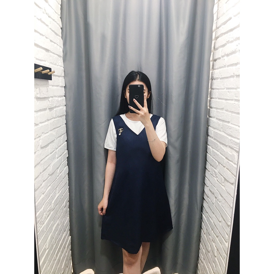 [HANNA] Đầm bầu yếm rời công sở màu xanh đen có size 40-80kg vải cao cấp mềm mát thấm mồ hôi tốt dáng suông gọn dáng