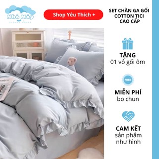 Bộ chăn ga gối cotton tici bèo công chúa - chăn trần full 13 màu cao cấp