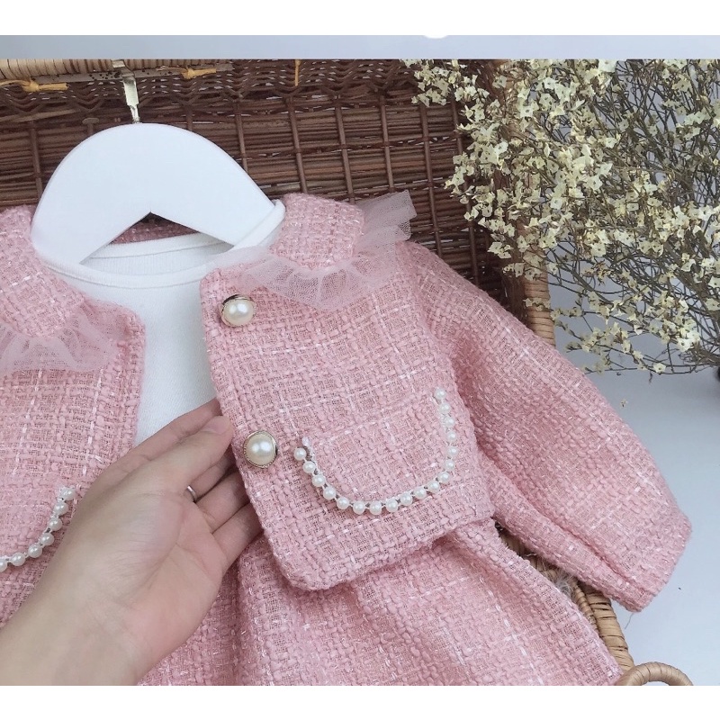 SET VÁY BODY KÈM ÁO KHOÁC DẠ CHO BÉ GÁI 4-13 KG